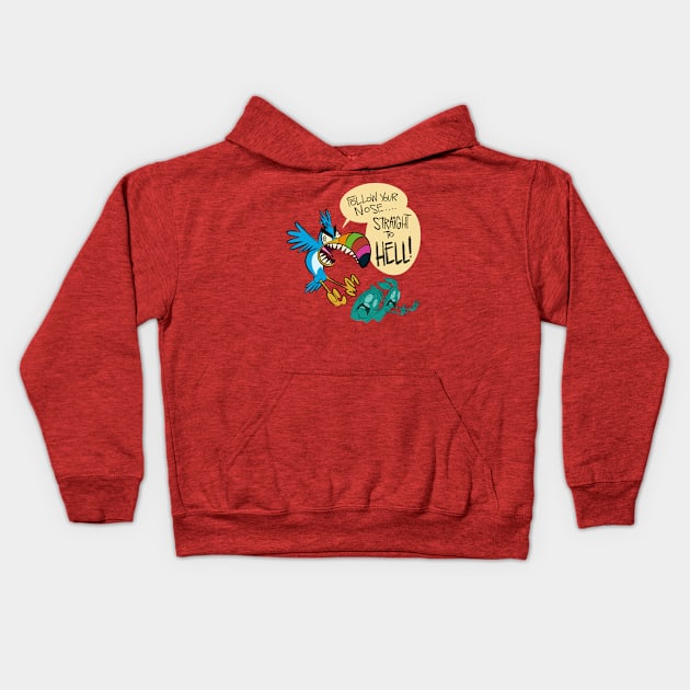 Cursed Tropical Bird Cereal Mascot Kids Hoodie by westinchurch